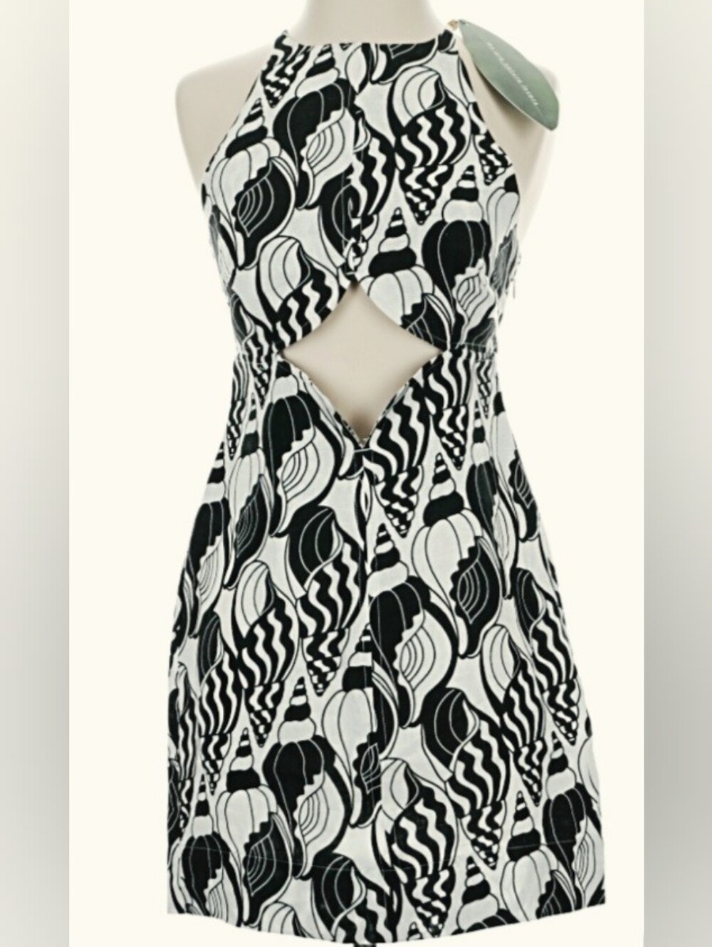 FARM Rio Black & White Backless Halter Dress